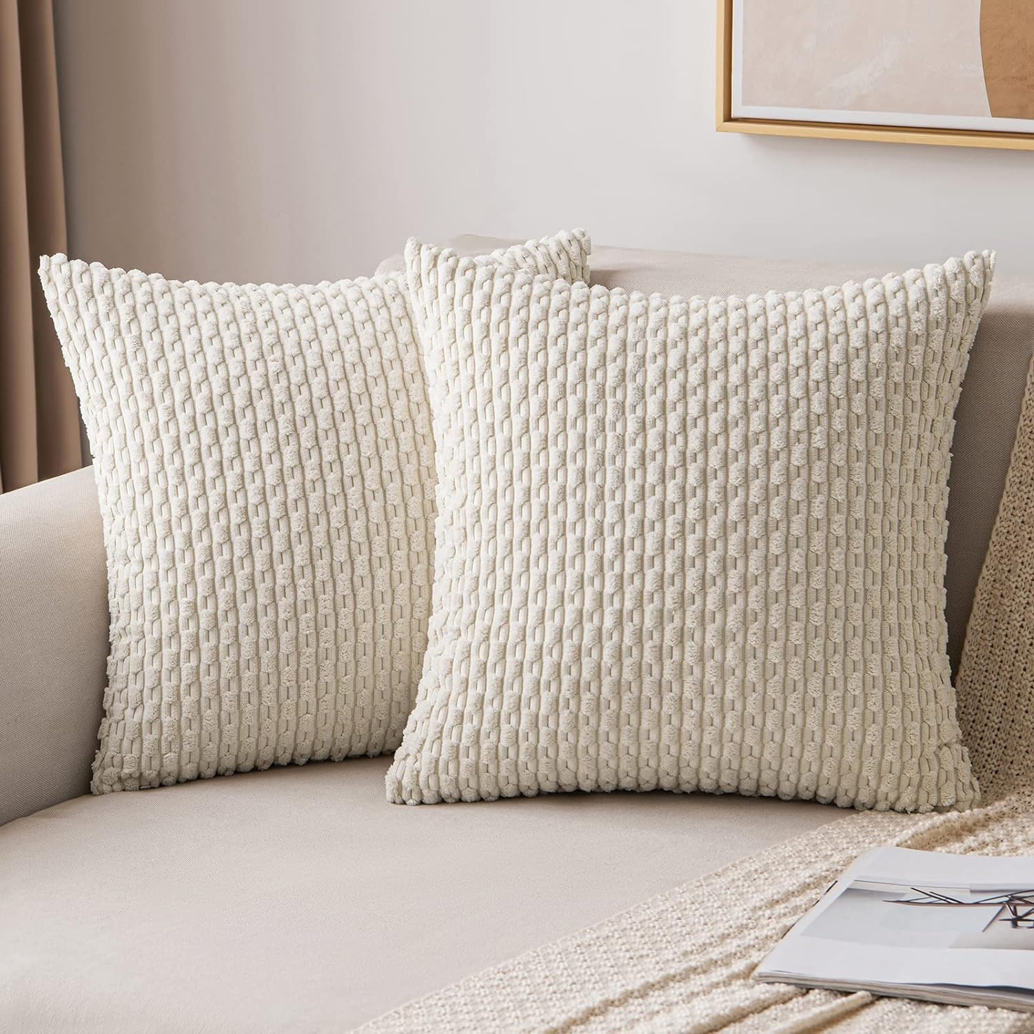 Pillow Insert 18X18 - Полосатая наволочка 18x18 дюймов, бежевая вельветовая